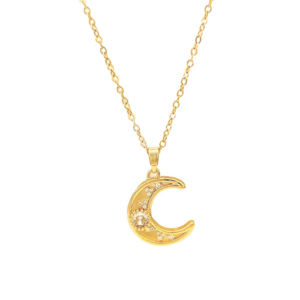 European & American Moon Necklace: Personalized Diamond-Inlaid Pendant for Women, Light Luxury Clavicle Chain Jewelry