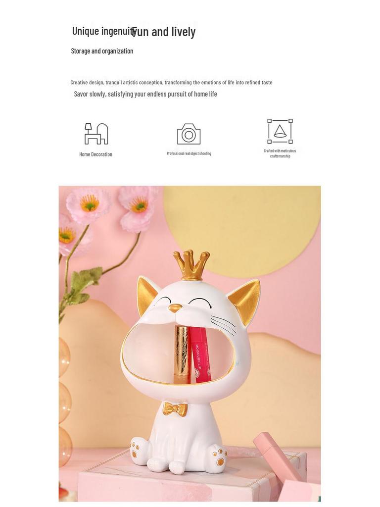 Creative Cat Light Luxury Resin Ornament for Home Decor & Key Storage