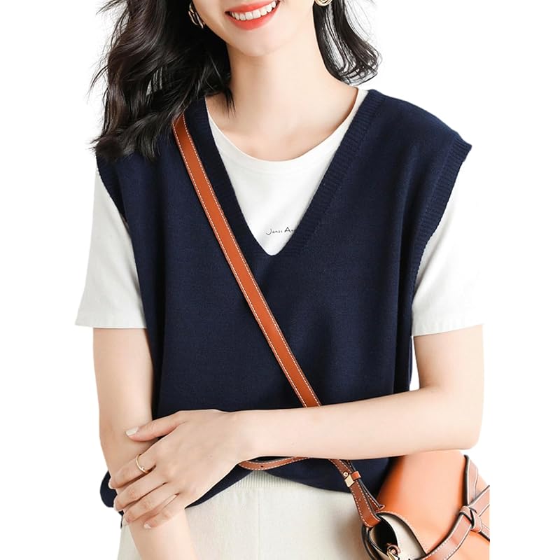 

[BN1 select] knit vest ladies spring autumn Beautiful V-neck gilet tops women s clothing clothes Spring items Autumn items sweater 30s 40s 50s navy