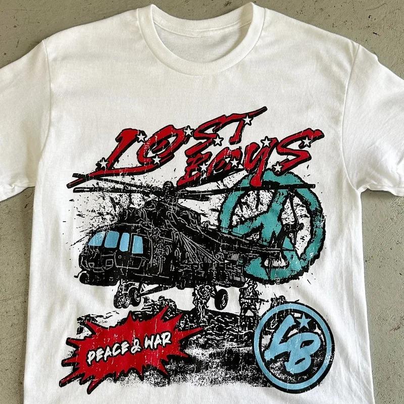 T-shirt à manches courtes en coton imprimé lettres de course rétro américain pour hommes Y2k tendance mode hip hop Harajuku couple décontracté haut ample