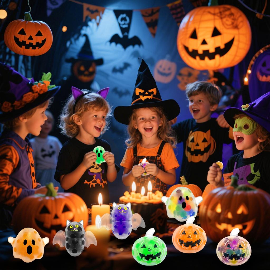 Novelty Tpr Halloween Bead Ball Pinch Music Ghost Bat Pumpkin Squeeze Release Creative Stress Relief Toy Festival Party Gifts