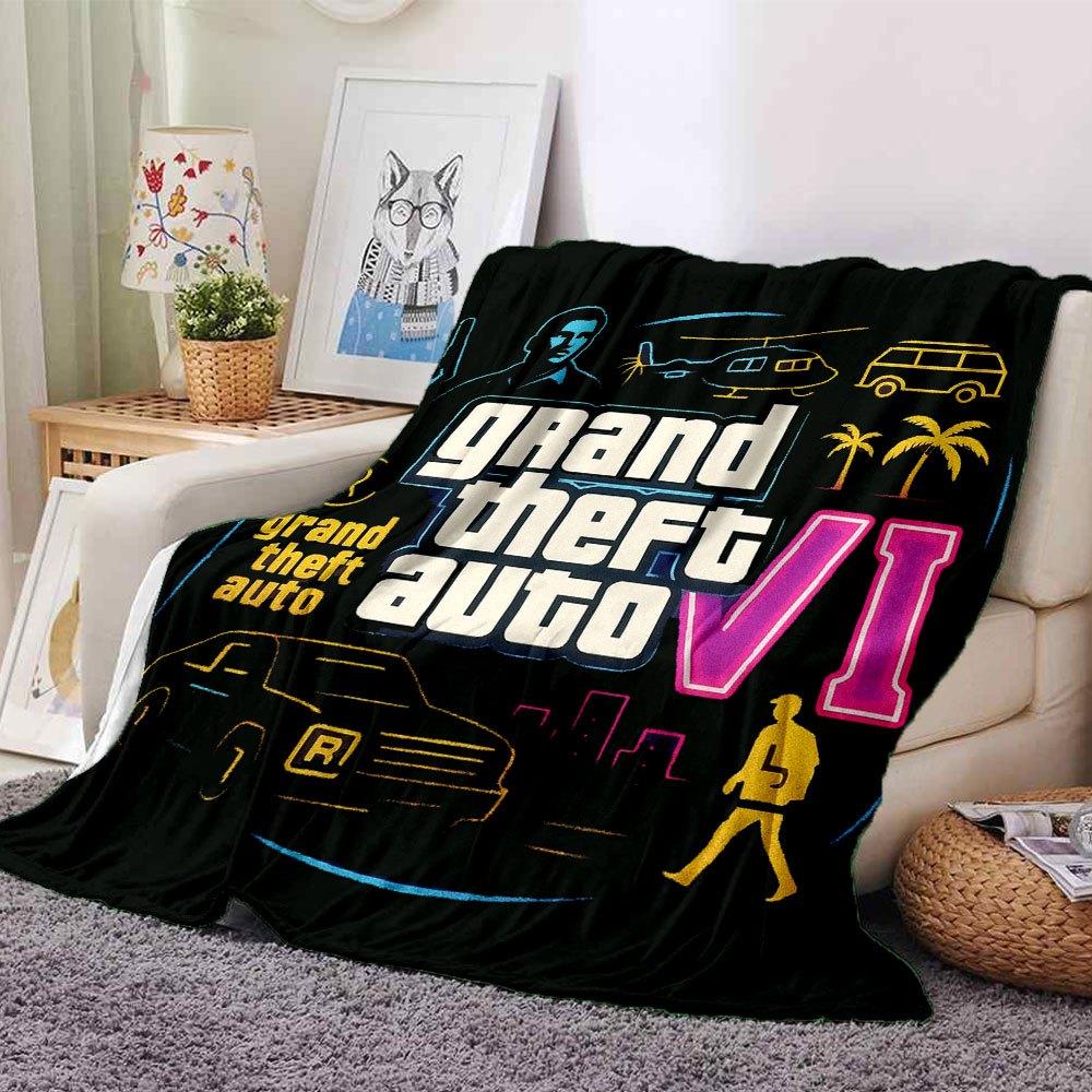 1pc Grand Theft Auto Soft Flannel Blanket with Designer Print A cozy blanket for all seasons, perfect for the couch, bed, office