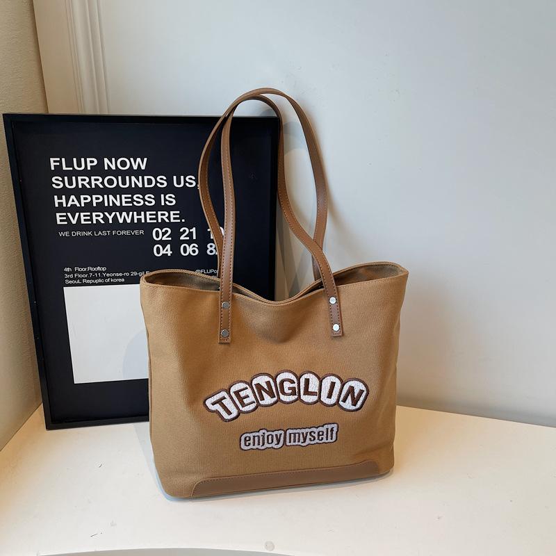 

Stylish Harajuku Embroidered Canvas Tote Bag Casual and Simple Handle Bag Fashiable and Versatile Shoulder Bag for Women коричневый