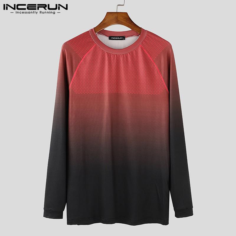 INCERUN Men O Neck Long Sleeve Polka Dots Print Gradient Tops Slim Undershirts