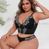 Sexy Plus Size Women's Black and White Lace Underwear Set Gathered Suspenders Bra and Panties Two-piece Set