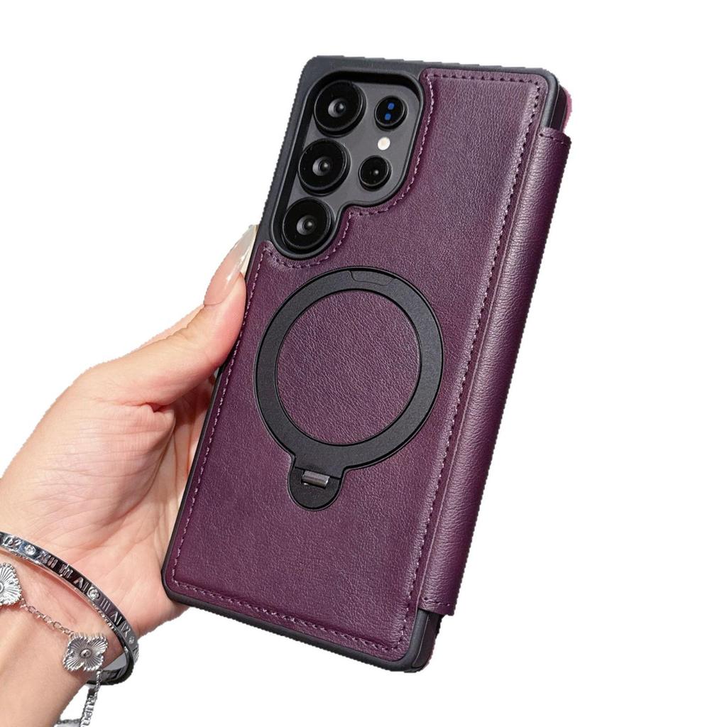 Samsung S25 Ultra Flip Card Holder Phone Case with Armor Shield and Rotating Magnetic Stand - Full Coverage Anti-Drop A17 Case