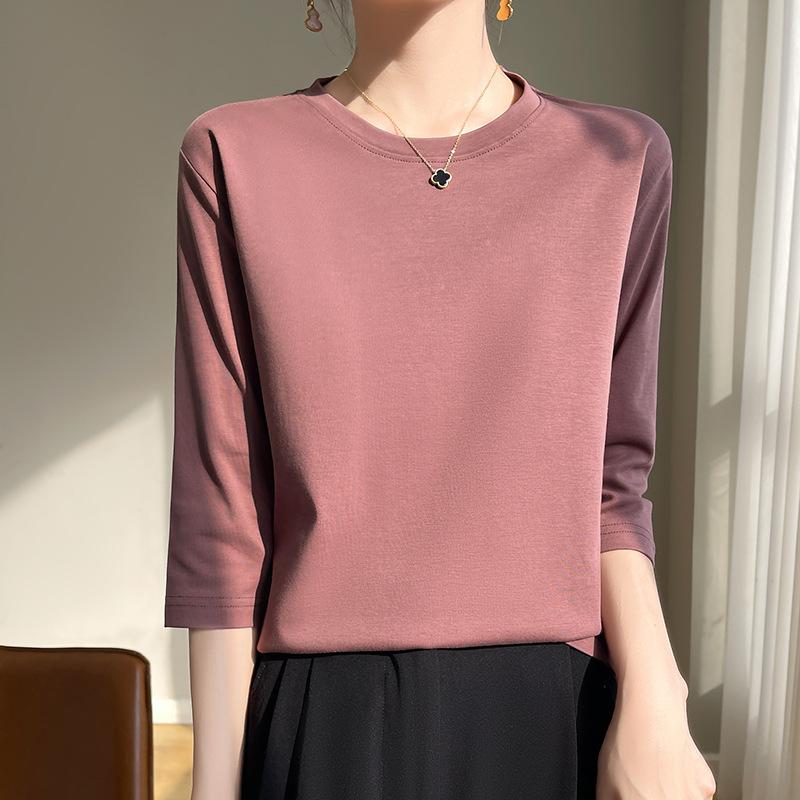 Spring And Summer White Mercerized Cotton Short Sleeve T-Shirt Feminine Joker Cotton Cropped Sleeve Bottoming Shirt
