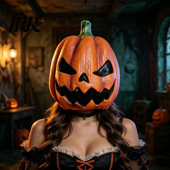 Detailed Pumpkin Costume Mask Halloween Mask, Latex Full Head with Realistic Texture, Scary Cosplay Prop for Party Night, Breathable Eye Mouth Holes,