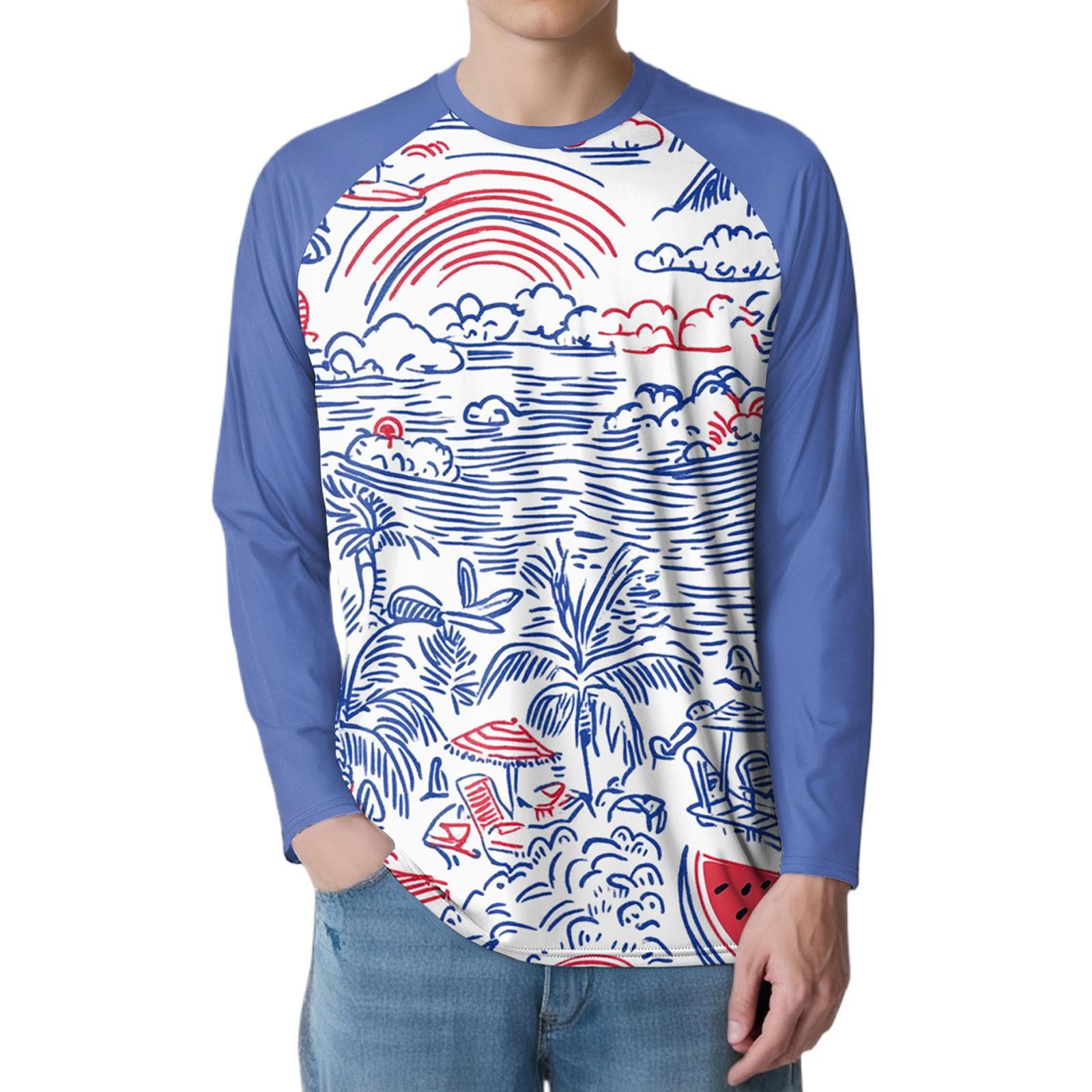 

Мужская мода принтованный реглан длинный рукав спортивный топ XXL