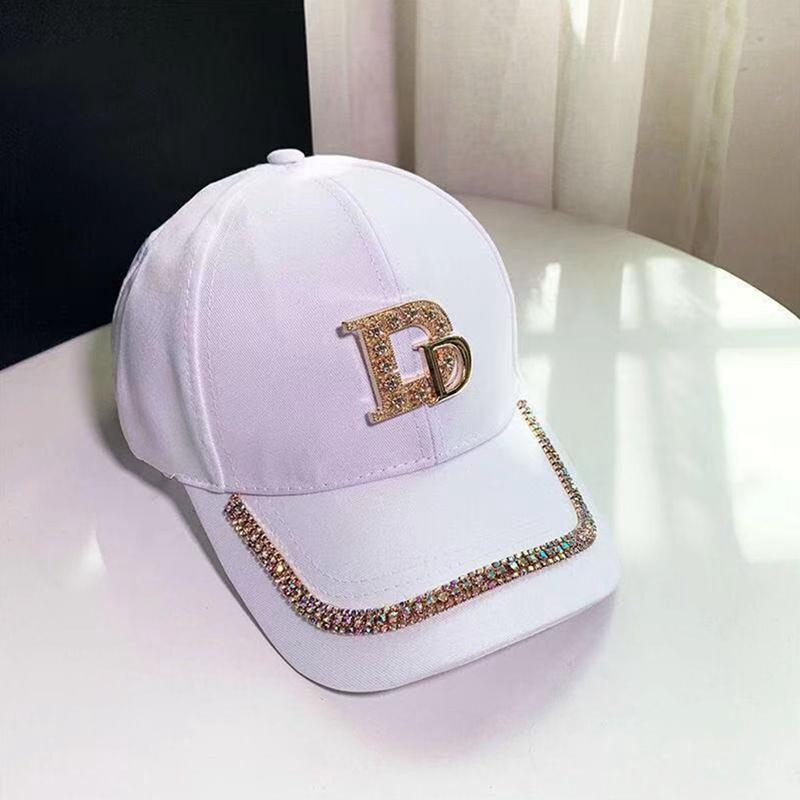 Women Baseball Caps Gold Rhinestones Shining M or D Causal Black White Fashion Cotton Snapback Hat Hiphop Şapka Caps for Girls