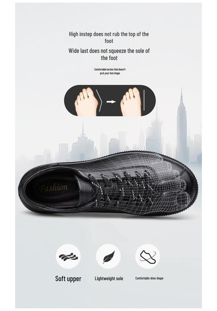 Men's Genuine Leather Plus Size Casual Black Shoes with Soft Sole for Spring and Autumn