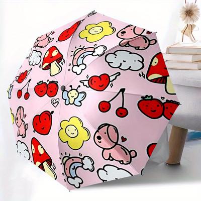 1pc Cute Cartoon Automatic Folding Umbrella - 8-Rib Iron Frame, Windproof, Portable Sunshade with Plastic Handle for Travel & Outdoor Activi