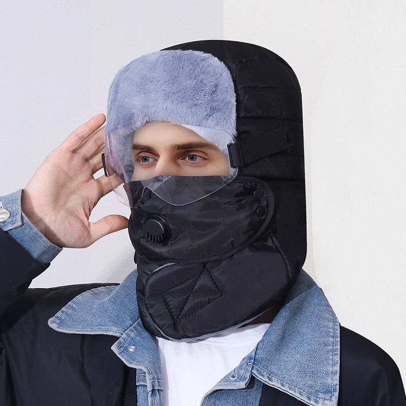 Fleece-Lined Lei Feng Winter Hat with Integrated Scarf and Windproof Face Mask