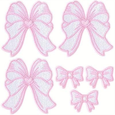 6pcs Pink Bow Patches Self-Adhesive Bowknot Embroidery Appliques Cute Sewing On Decorative Patch for DIY Clothing Hats Bags Jacket Jeans