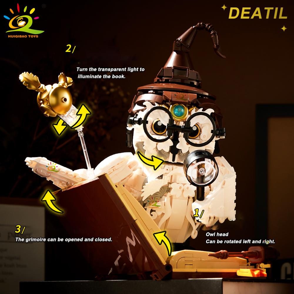 MOC Owl Doctor Magic Book with Lights Building Blocks Bricks Animal Models Boys Assembly Toys Kid DIY Home Desk Decor
