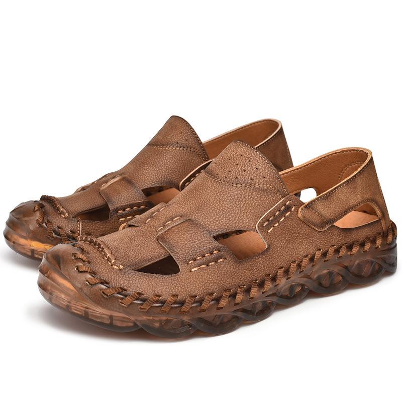 

New summer sandals men s leather beach shoes men s sandals casual trendy shoes hollow outdoor one-pedal driving shoes 46