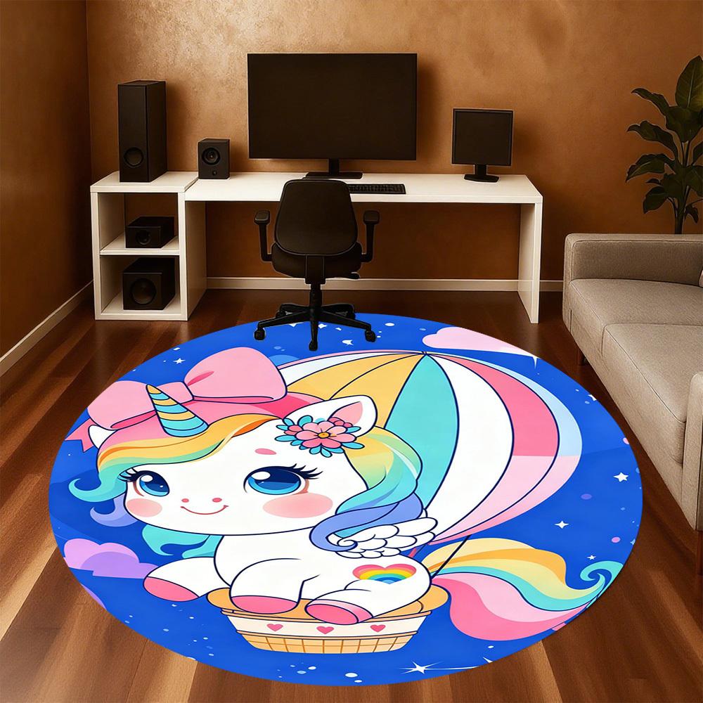 1PC Unicorn Balloon Round Chair mat Area Rug - Non-Slip, Floor Mat for Office, Bedroom, and Indoor Decor -Gift D1127265