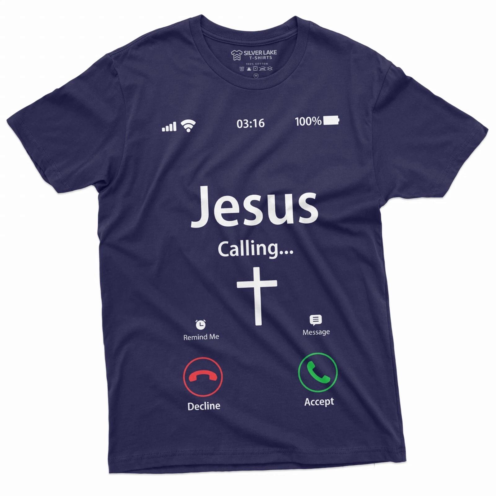 Jesus Calling Accept Decline Phone Menu Tee Shirt Church Christian Gifts Tee XL