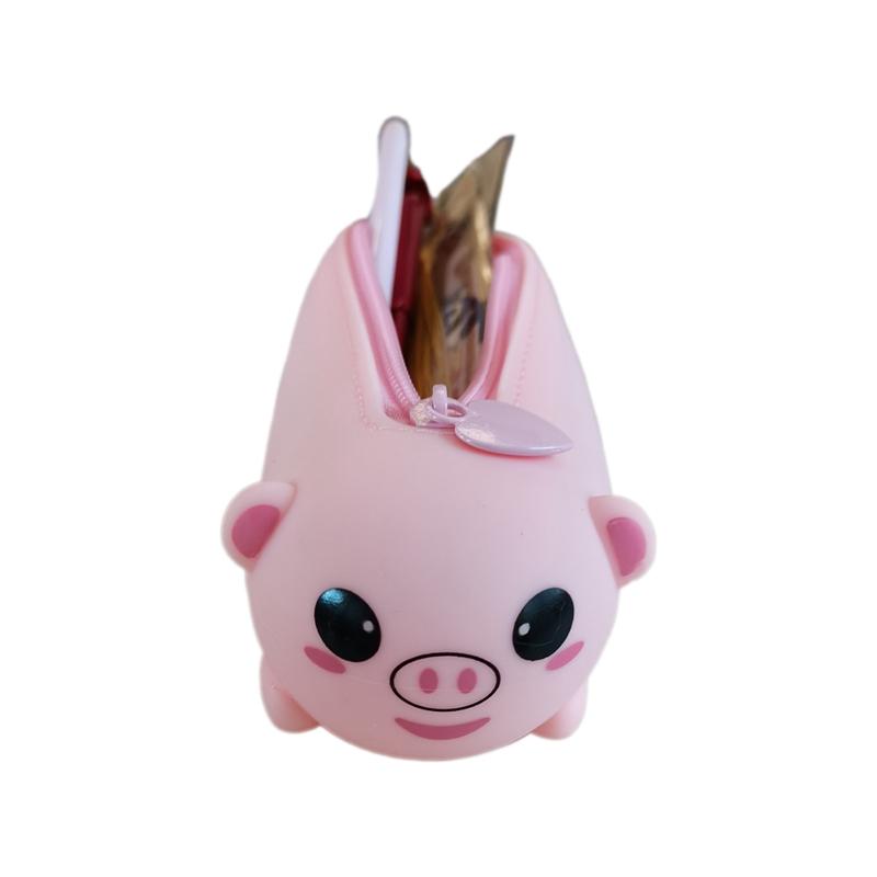 1pc Silicone Pencil Case Cute Piggy Panda Tiger Soft Pen Container Creative Ruler Holder Stationery Box Children Gifts Pouch Bag