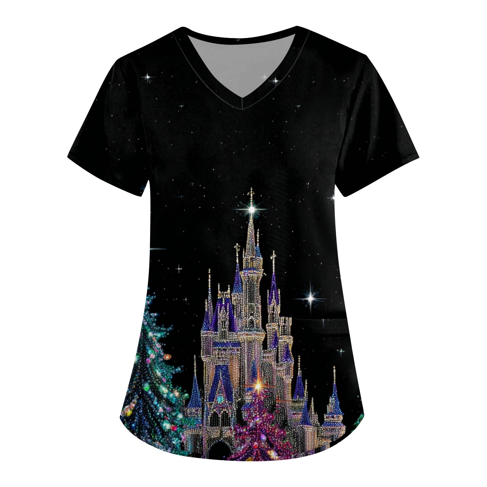 

Женская рабочая униформа с принтом, V-образный вырез, карманы, базовый короткий рукав, пуловер, топ XXXXL тёмно-синий