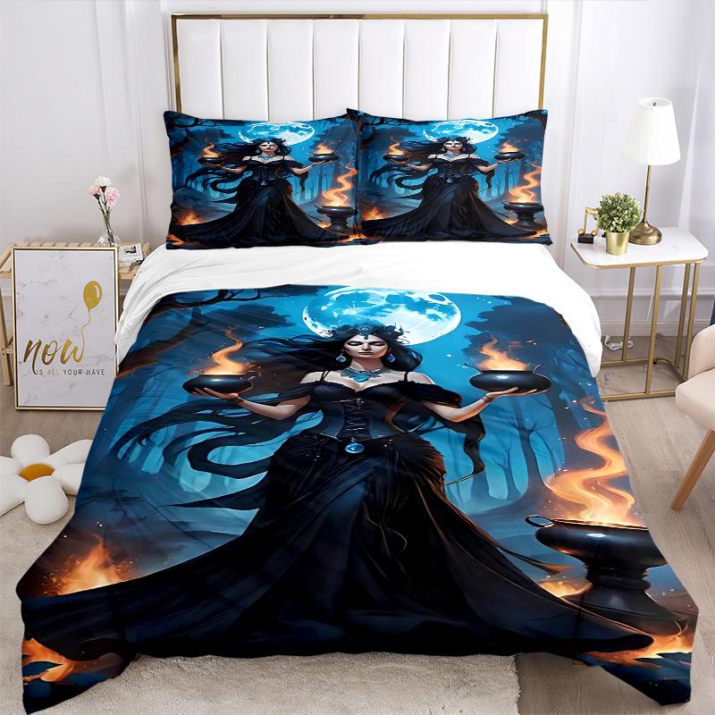 3pcs Anime Witch Decorative Bedding Set - Includes One Quilt Cover and Two Pillowcases (No Core) - Perfect for Bedroom and Guest Room Decoration, Feat