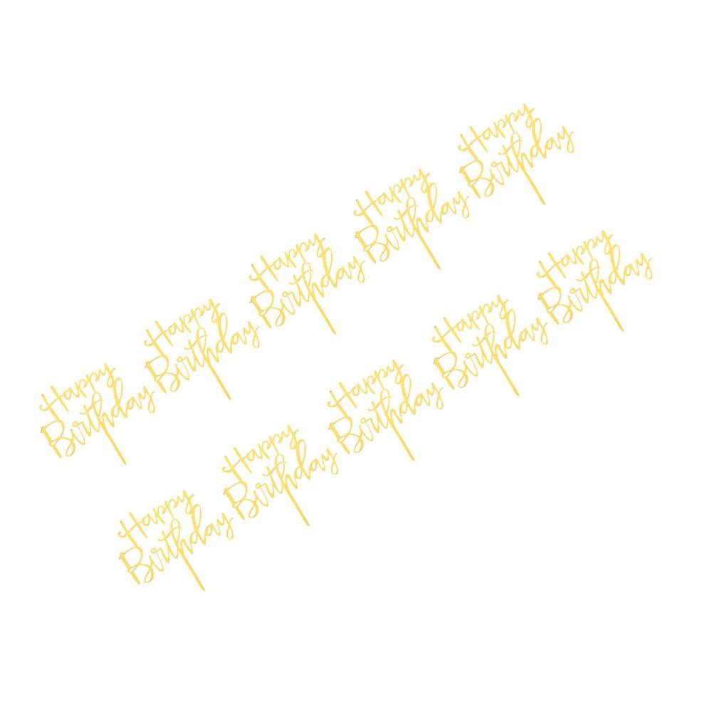 10pcs Acrylic Acrylic Cake Topper Flag Style Gold Insert Card Flag Script Lettering Long Insert Stick Birthday Cake Decorations