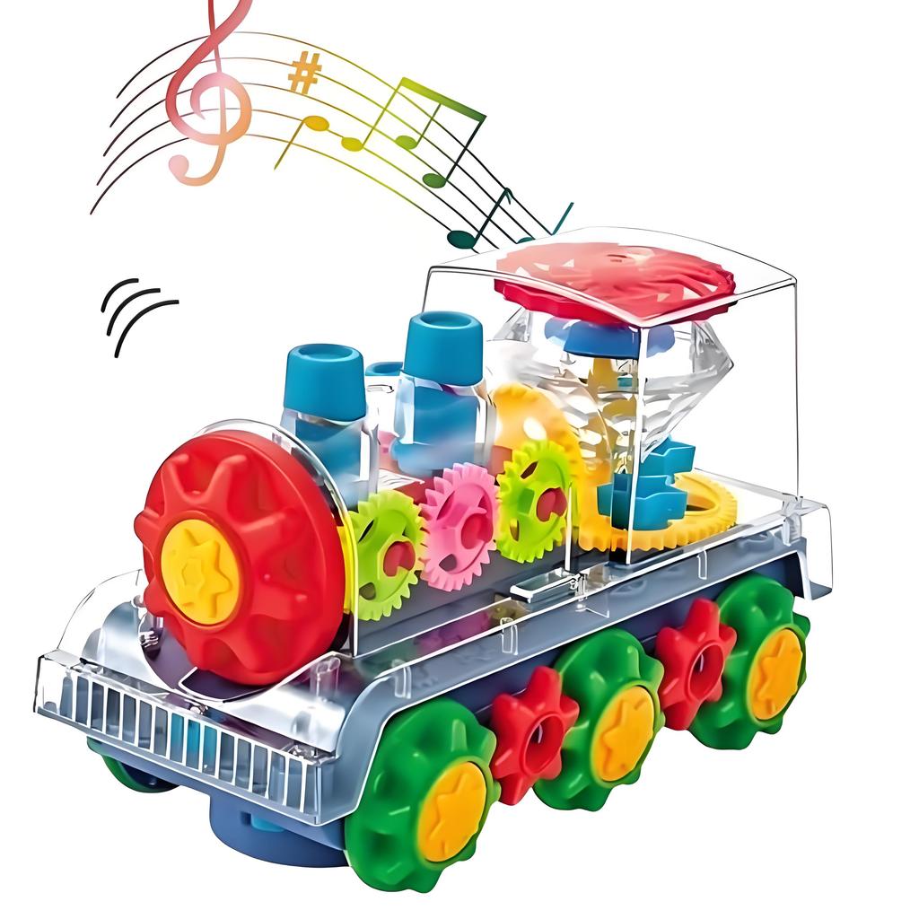 Electric Gear Train Toy with Flashing Lights | Transparent STEM Learning Toy | Musical Educational Gift for Kids Ages 3-8