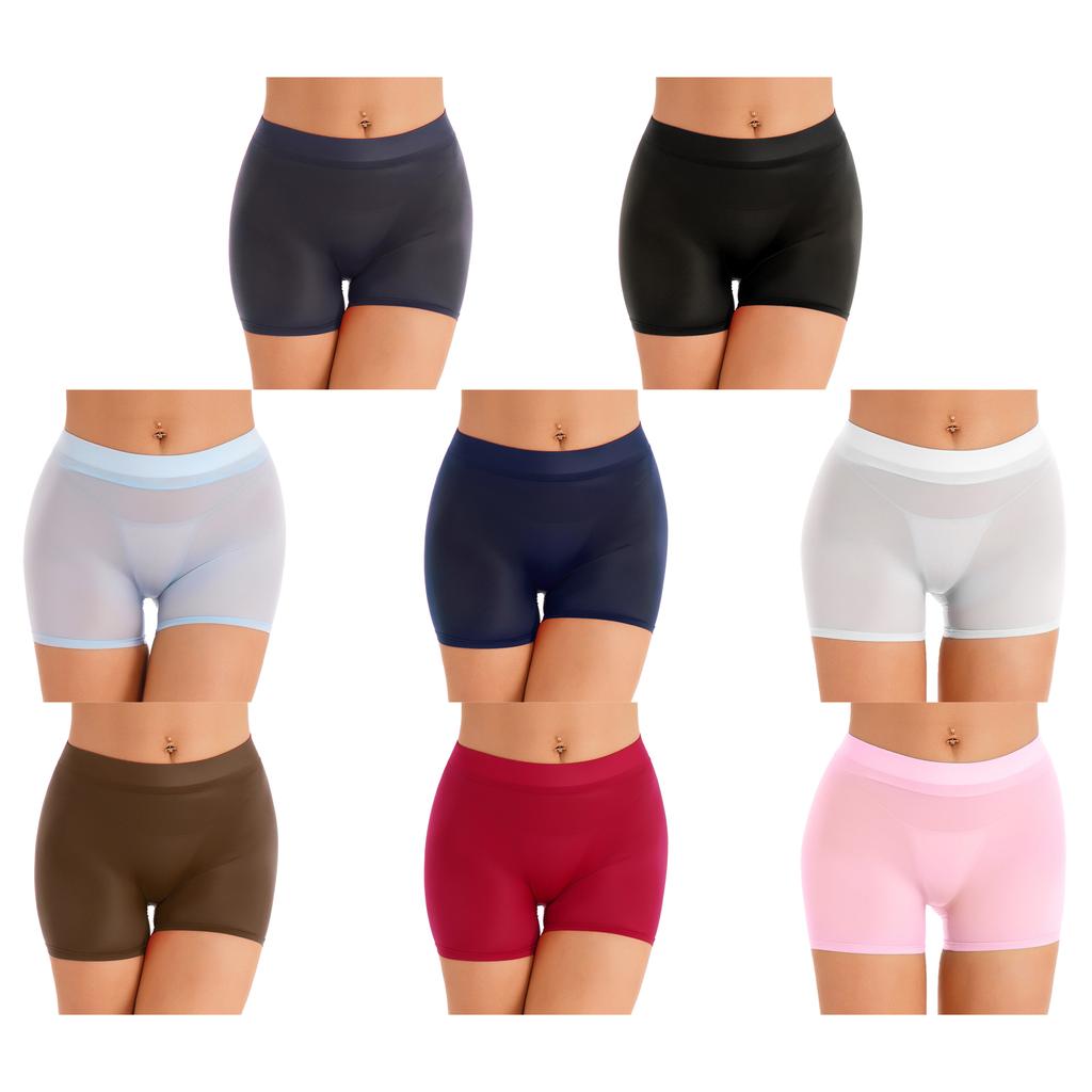 Ladies Sheer Shiny Stretchy Low Rise Shorts Semi Transparent Lingerie Sleepwear Bottoms for Hot Night