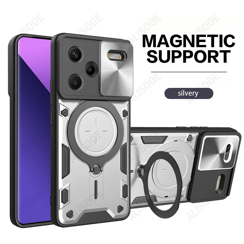 Funda for Redmi Note 13 / 13 Pro Plus 5G Case for Xiaomi Redmi Note 13 Pro 4G Case Slide Camera Armor Magnetic Ring Stand Cover