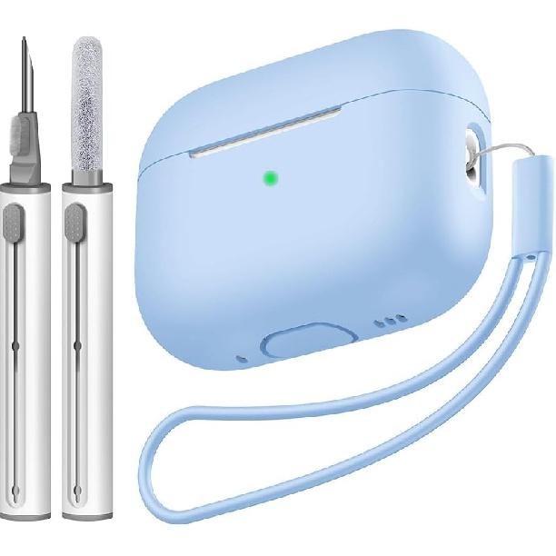 Compatible with Airpods Pro 2 Case, Soft Silicone Skin Cover Protective Cases with Cleaner kit and Lanyard Compatible for AirPod Pro 2nd Generation, A0-Denim Blue