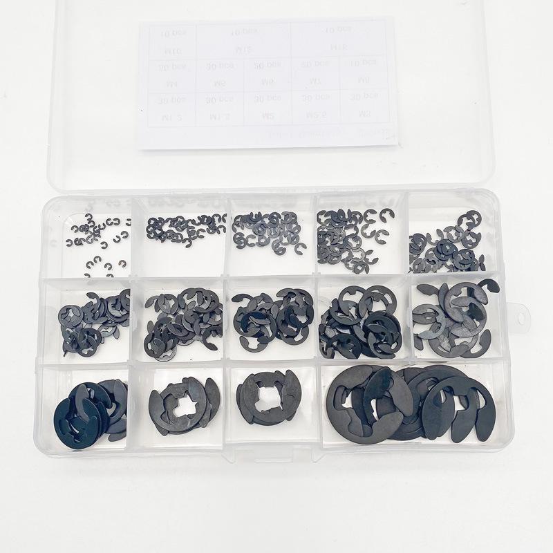 290-Piece Black Manganese Steel C-Type Snap Ring Set, Sizes M1.2-M15