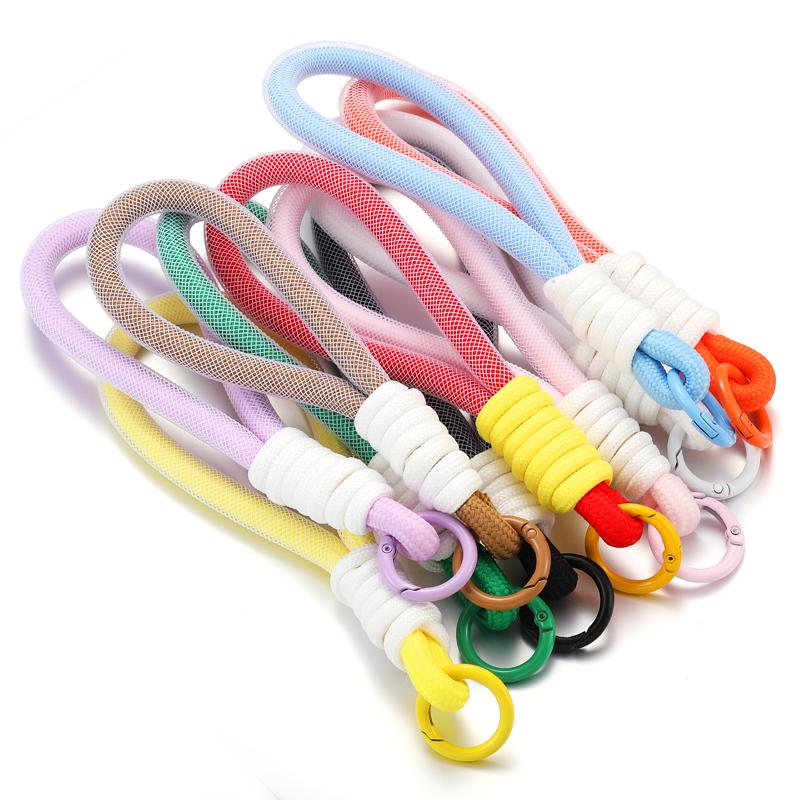 10 colors Mesh Lanyard Fluorescent Braid Rope Phone Case Hanging Cord Keychain Bag Pendant DIY Keychain V1002