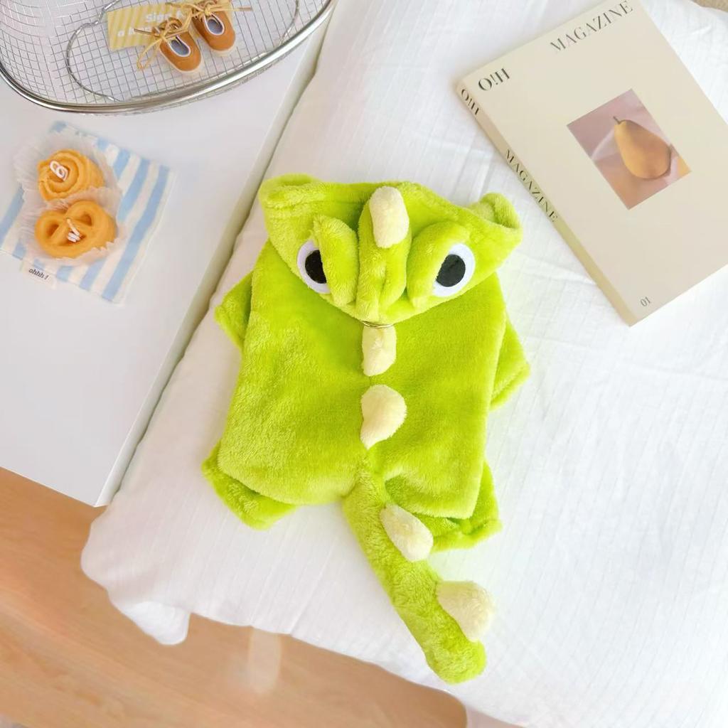 Pet Cute Little Dinosaur Turned Coral Fleece Dog Clothes Autumn and Winter Warm Fleece Pet Cat Clothes