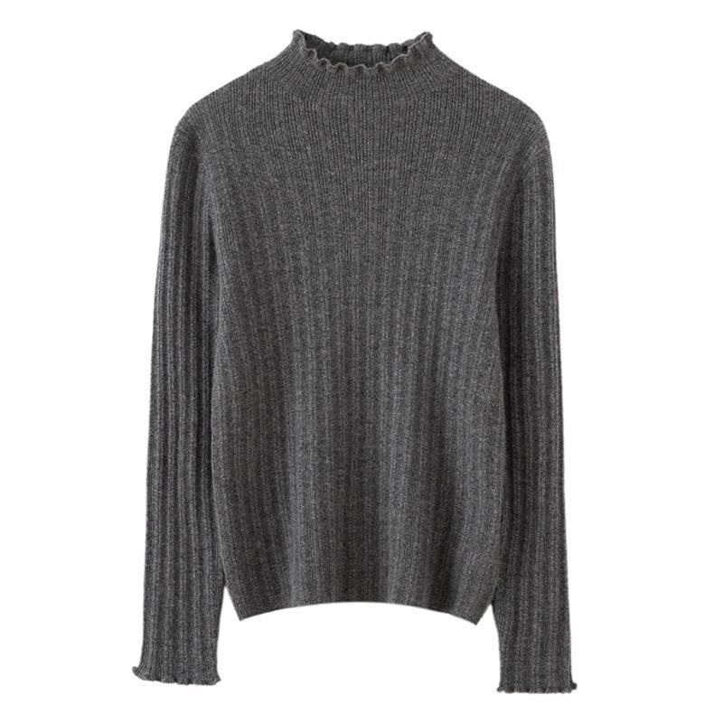 Women's 100% Pure Cashmere Striped Lurex Sweater - Half-High Neck, Long Sleeve Knitwear for Autumn and Winter
