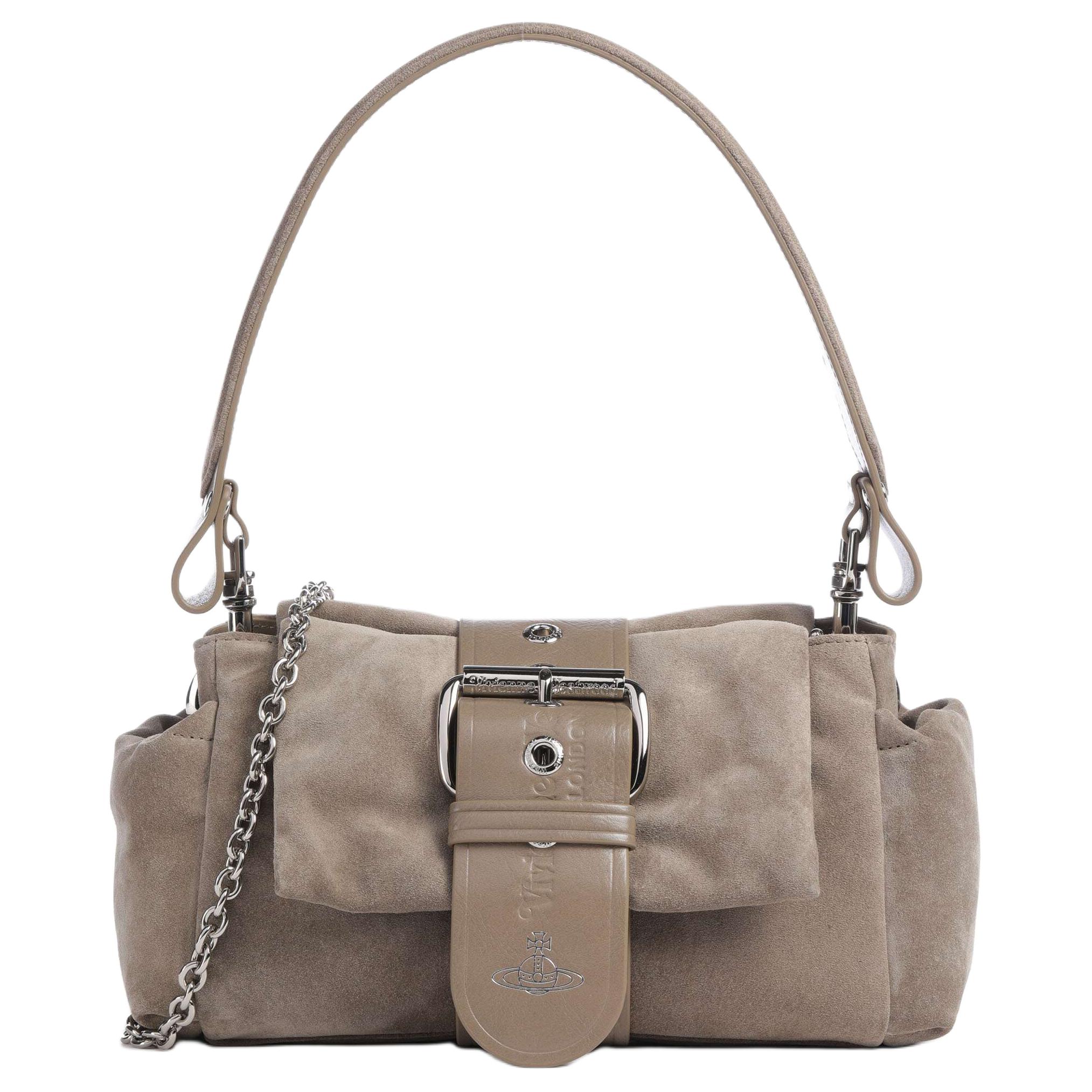

Vivienne Westwood Hazel Suede Treasure Polished Silver Accessories Metal Protective Feet Nubuck Leather Crossbody Shoulder Bag 4602000PWL007EP409 Basic Set (Bag+Dust Bag)