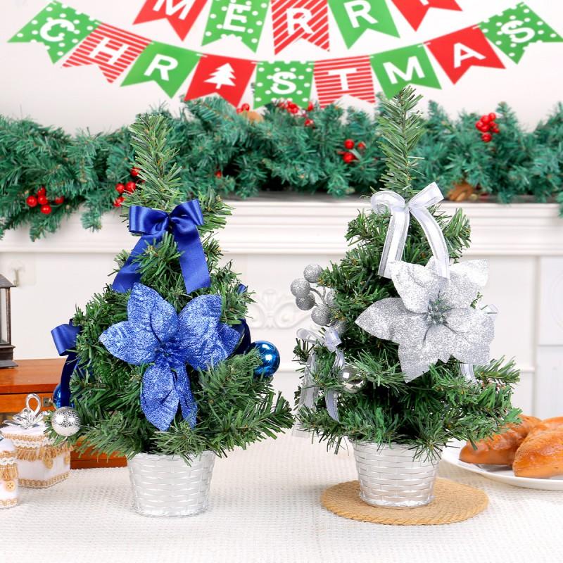 Mini Christmas Tree Tabletop Decor Festive Flower Potted Ornament Holiday Party Desktop