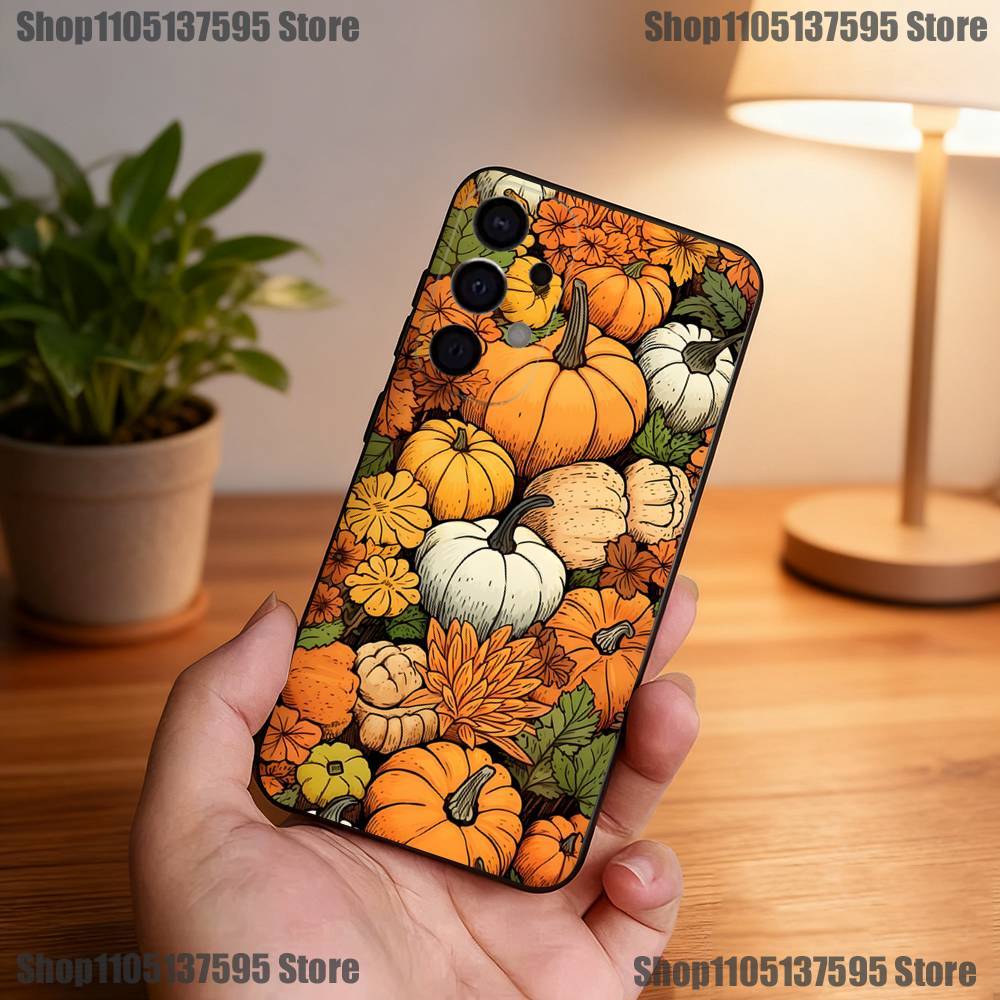 Herbstlaub Kürbis Handyhülle Für Samsung S25,S24,S21,S22,S23,S30,Ultra,S20,Plus,Fe,Lite,5G Schwarze Hülle