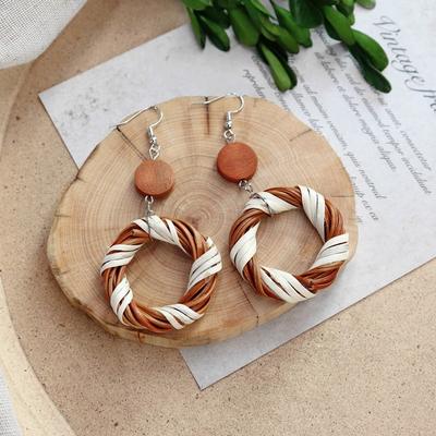 New Summer Bohemian Retro Vacation Grass Vine Woven Earrings Femininity Long Island Beach Wooden Earrings