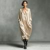 Long Sleeve Plus Size Satin Vintage New In Dresses for Women Casual Loose Spring Autumn Dress