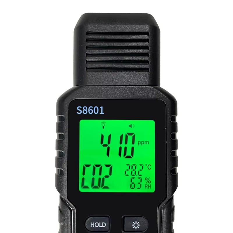 Portable Handheld CO2 Detector 400-5000ppm Carbon Dioxide Meter Air Quality Monitor Temperature Humidity Sensor with Alarm Digital Display for Home