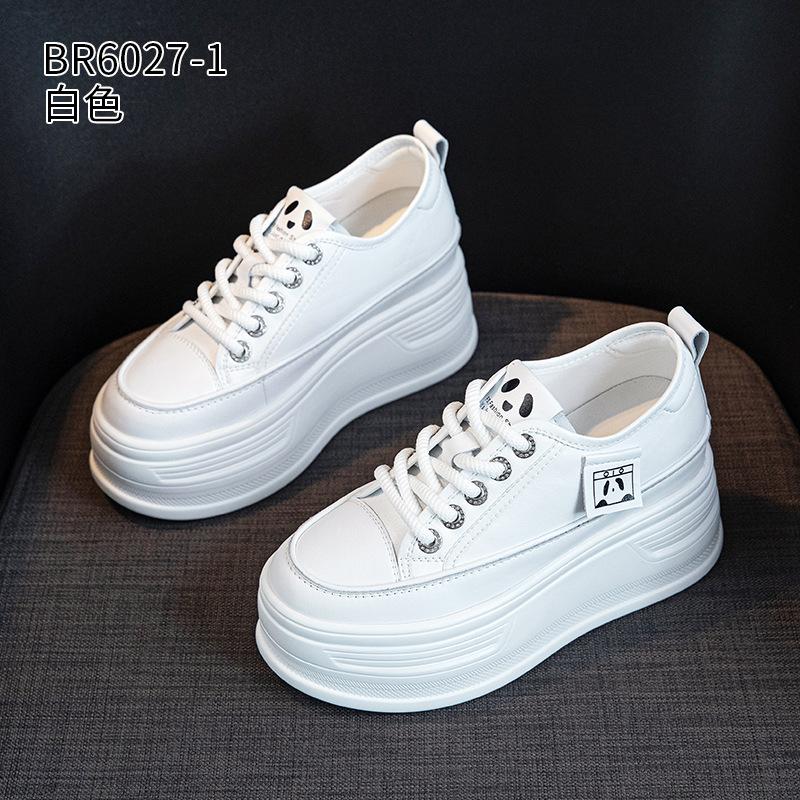 Весна и Осень новая кожаная маффин толстая подошва увеличивающая рост маленькая доска обувь тренд 34 белый