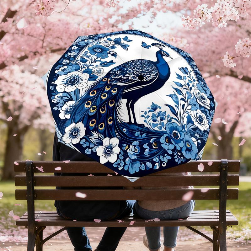 1PC Peacock FlowersAutomatic Open/Close Umbrella with Windproof, 8-Rib Sturdy Canopy, Durable Ribs, Fashionable Design1216A