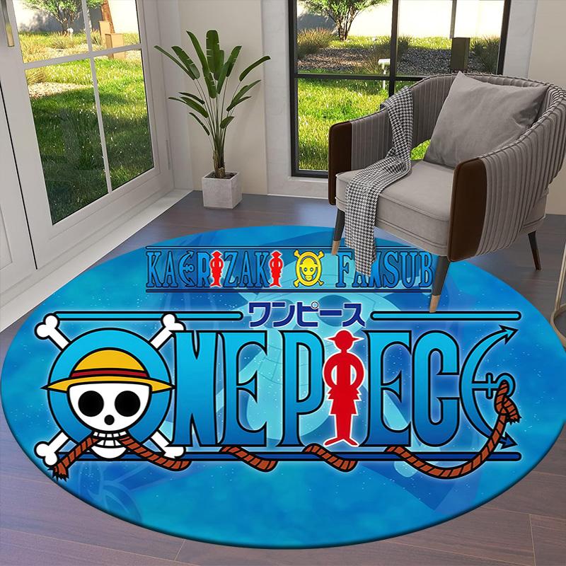 Anime One Piece Round Area Rug Carpet Rug For Living Room Bedroom Sofa Playroom Decor Nonslip Floor Mat