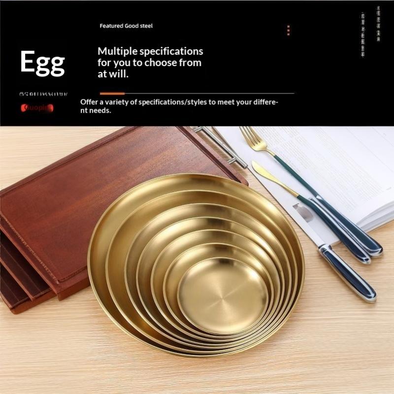 14/17/20/23Cm Round Plate Dessert Plate Fruit Dish Barbecue Plate Bone Spitting Dish 201 Stainless Steel Tray Tableware