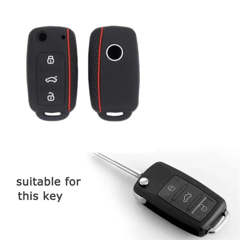 Autoschlüsselhülle für VW Golf Jetta POLO für Skoda Yeti Superb Rapid Octavia für SEAT Leon Ibiza 3-Tasten-Silikon-Schlüsselhülle