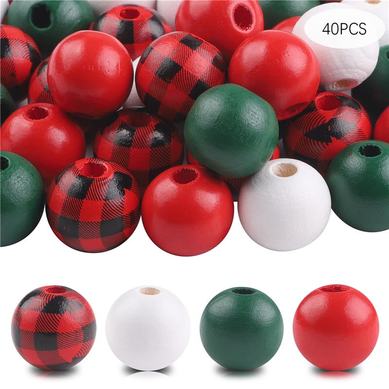 

40шт 16 мм рождественский цвет серия деревянных бусин печать круглые свободные бусины для ювелирных изделий изготовление DIY шарм украшение