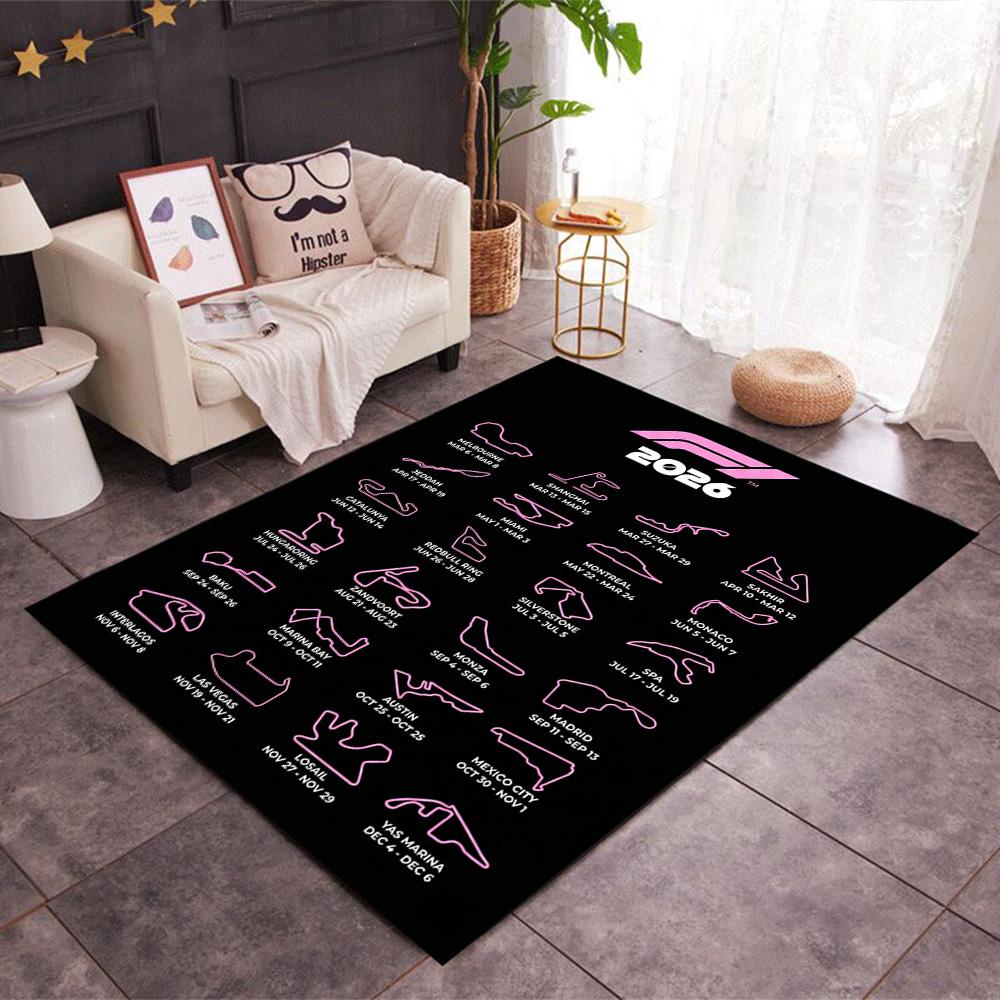 2026 Formula 1 Calendar Themed Anti-Slip Rugs - Polyester Home Decor, Suitable for Bedrooms, Living Rooms, Doorways, Studios, and Decorations