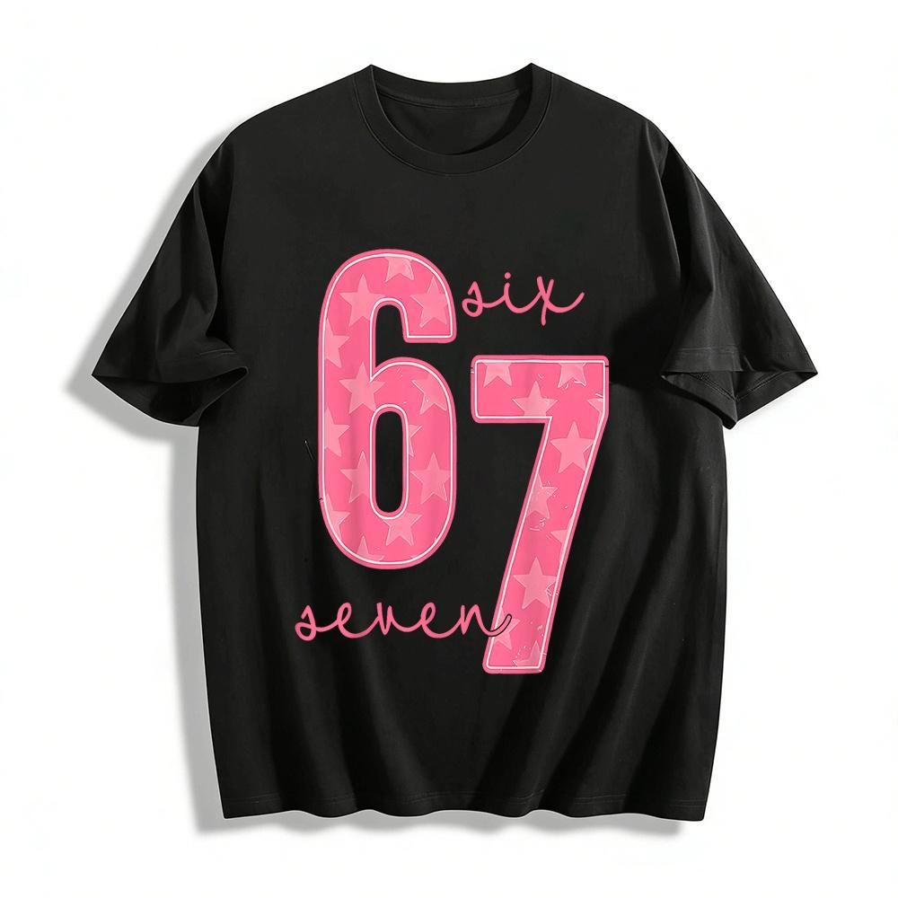 Star Print Number 67 Letter Pattern Casual Top Pure cotton T-shirt XXS