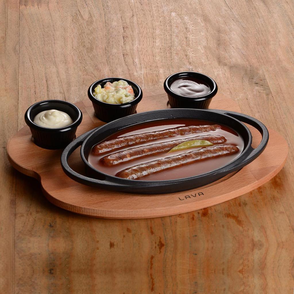 Lava Cast Iron Oval Sets With Wooden Serving Platters. Dual Handle, With Wooden Platter 21X14cm.