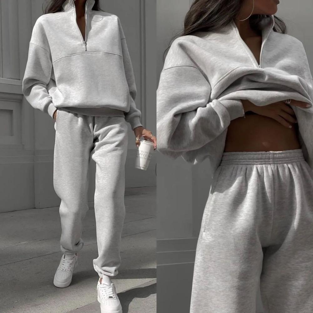 European Women's New Fashion Casual and Comfortable Thick Long-sleeved Pullover and Pants Set